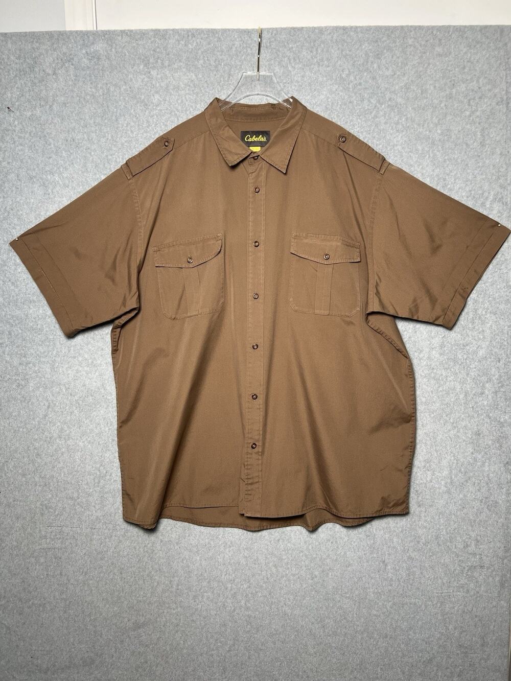 Cabela’s Mens 3XLT Brown Short Sleeve Button Shirt Outdoor Fishing Utility Tall
